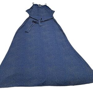 GAP Women's Navy Blue Polka Dot Maxi Dress Stretch Size Tall L NWT